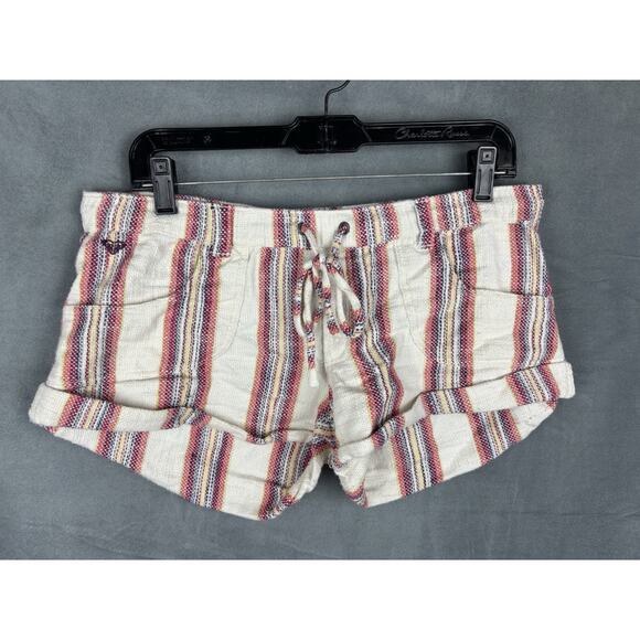 Roxy Micro Mini Low Rise Drawstring Shorts Size M Multicolor Striped Retro Beach - Picture 8 of 9